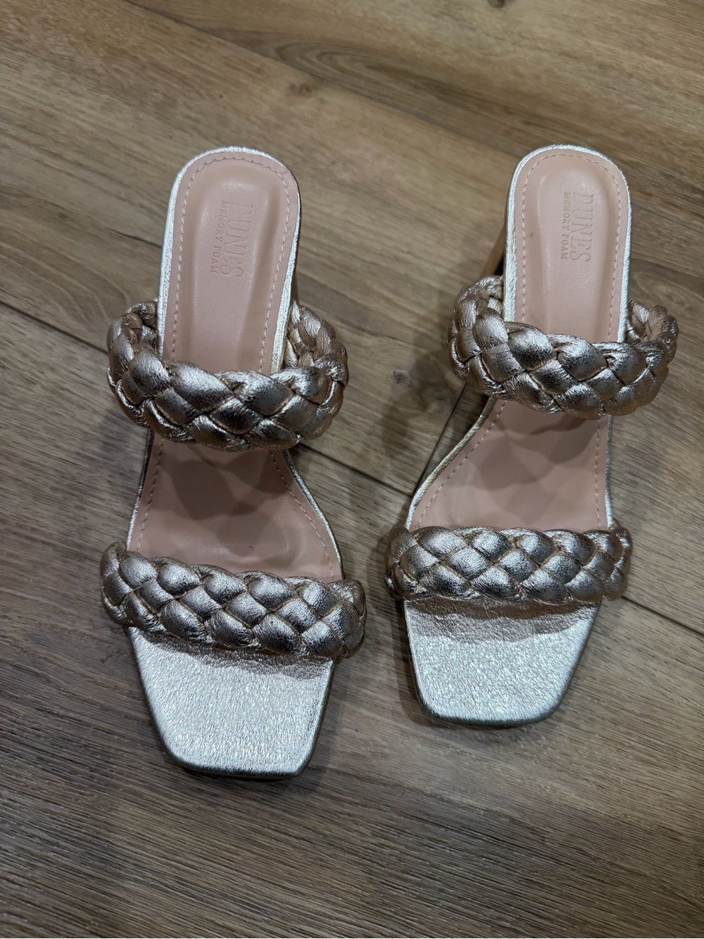 Braided Metallic Slide Sandals - Nude/Champagne